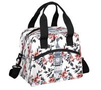 Mexpekil London Big Ben Flower - Borsa termica per il pranzo, riutilizzabile, per ragazzi, ragazze, donne, uomini, con tracolla, per scuola, lavoro, picnic