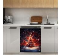 Mexpekil Magic Red Xmas Tree Copertura magnetica per lavastoviglie 53 x 66 cm adesivo decorativo per lavastoviglie per porta d'ingresso impermeabile pannello elettrodomestico da cucina decalcomania