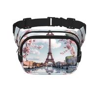 Mexpekil Marsupio a marsupio, rosa con fiori di ciliegio, Torre Eiffel, unisex, impermeabile, alla moda, con tracolla regolabile, per corsa ed escursionismo, Multicolore, Taglia unica