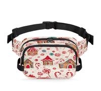 Mexpekil Marsupio, Candy Cane Wonderland - Borsa a tracolla con cerniera a due vie, idrorepellente, con tracolla regolabile, Nero