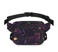 Mexpekil Marsupio con gatto nero nel cielo stellato, con cerniera bidirezionale, impermeabile, con tracolla regolabile, Nero