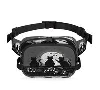 Mexpekil Marsupio con gatto nero, spartiti musicali a due vie, con cerniera, impermeabile, marsupio a tracolla con tracolla regolabile, Nero