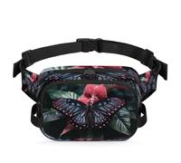 Mexpekil Marsupio con grande farfalla nera sulla cima degli alberi, realistico, con cerniera bidirezionale, impermeabile, borsa a tracolla con tracolla regolabile, Nero