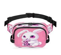 Mexpekil Marsupio con grazioso coniglietto che beve il tè e il coniglietto, con cerniera bidirezionale, impermeabile, con tracolla regolabile, Nero