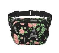 Mexpekil Marsupio con rosa floreale Torre Eiffel, unisex, impermeabile, alla moda, con cinghia regolabile, borsa a tracolla per corsa ed escursionismo, Multicolore, Taglia unica
