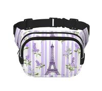 Mexpekil Marsupio con Torre Eiffel e strisce viola lavanda, unisex, impermeabile, alla moda, con tracolla regolabile, per corsa ed escursionismo, Multicolore, Taglia unica