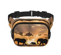 Mexpekil Marsupio con tre elefanti al tramonto, unisex, impermeabile, alla moda, con tracolla regolabile, per corsa ed escursionismo, Multicolore, Taglia unica