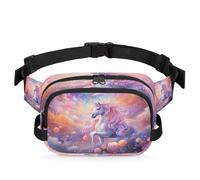 Mexpekil Marsupio con unicorno sognante tra le nuvole e fiore, con cerniera bidirezionale, impermeabile, borsa a tracolla con tracolla regolabile, Nero