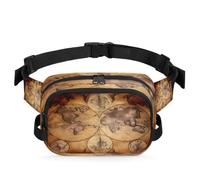 Mexpekil Marsupio da uomo e da donna, leggero, resistente all'acqua, con mappa del mondo, stile vintage, con cintura regolabile, per viaggi, escursionismo, passeggiate con il cane, sport all'aria