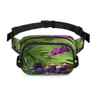 Mexpekil Marsupio da uomo e da donna, leggero, resistente all'acqua, stile giapponese zen con candela viola e orchidea, marsupio con cintura regolabile, per viaggi, escursionismo, passeggiate con il