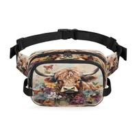 Mexpekil Marsupio da uomo e donna, leggero, resistente all'acqua, con mucca delle Highland, graffiti, floreale, Western Farm Marsupio con cintura regolabile, per viaggi, escursionismo, passeggiate con