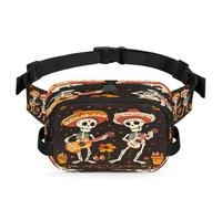 Mexpekil Marsupio da uomo e donna, leggero, resistente all'acqua, con teschio di zucchero e scritta "Day of the Dead", con cintura regolabile, per viaggi, escursionismo, passeggiate con il cane, sport