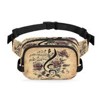 Mexpekil Marsupio da uomo e donna, leggero, resistente all'acqua, vintage, con note musicali a doghe, con cintura regolabile, per viaggi, escursionismo, passeggiate con il cane, sport all'aria aperta