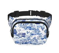 Mexpekil Marsupio Marsupio Giapponese Giappone Inchiostro Blu Architettura Marsupio Donne Uomini Impermeabile Moda Marsupio con Tracolla Regolabile Borsa a Tracolla per Corsa Escursionismo,