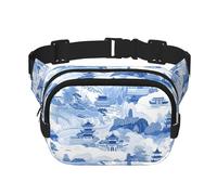 Mexpekil Marsupio Marsupio Giapponese Giappone Inchiostro Blu Architettura Scence Marsupio Donne Uomini Impermeabile Moda Marsupio con Tracolla Regolabile Borsa a Tracolla per Corsa Escursionismo,
