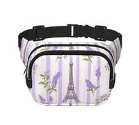 Mexpekil Marsupio Marsupio impermeabile alla moda con motivo a righe e fiori di lavanda, Torre Eiffel, unisex, con tracolla regolabile, per corsa ed escursionismo, Multicolore, Taglia unica