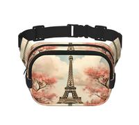 Mexpekil Marsupio Marsupio in stile retrò con torre Eiffel e fiori di ciliegio, impermeabile, alla moda, con tracolla regolabile, per corsa ed escursionismo, Multicolore, Taglia unica