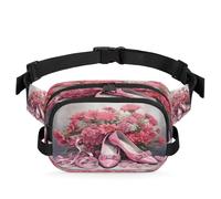 Mexpekil Marsupio, rosa scarpe da ballo e fiori, con cerniera bidirezionale, impermeabile, marsupio a tracolla con tracolla regolabile, Nero