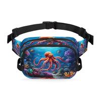 Mexpekil Marsupio rosso con grande polpo nel mare profondo, con cerniera bidirezionale, impermeabile, marsupio a tracolla con tracolla regolabile, Nero