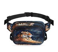 Mexpekil Marsupio Tiger Under The Stars dal design creativo con cerniera a due vie, impermeabile, borsa a tracolla con tracolla regolabile, Nero