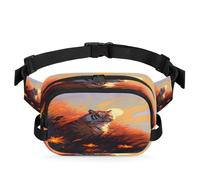 Mexpekil Marsupio, tigre guardando in lontananza tramonto acquerello due vie cerniera marsupio impermeabile marsupio marsupio borsa a tracolla con tracolla regolabile, Nero