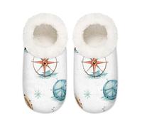 Mexpekil Nautical Ocean Anchor Compass Ship Pantofole da donna Fuzzy House Slipper antiscivolo per donne uomini signore, Nautical Ocean Anchor Compass Nave, X-Large largo