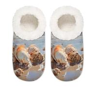 Mexpekil Ocean Beach Seashell Pantofole da donna Fuzzy House Slipper antiscivolo per donne uomini signore, Ocean Beach Seashell, Large