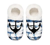 Mexpekil Ocean Nautical Anchor Stripes Pantofole da donna Fuzzy House Slipper antiscivolo per donne uomini signore, Strisce di ancoraggio nautiche oceaniche, Large