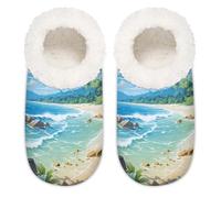 Mexpekil Ocean Sea Beach Pantofole da donna Fuzzy House Slipper antiscivolo per donne uomini signore, Ocean Sea Spiaggia, X-Large largo