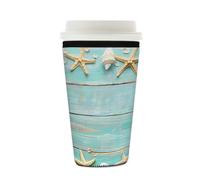 Mexpekil Ocean Sea Starfish Seashell - Manicotto riutilizzabile in legno per bevande calde e fredde, in neoprene, per bevande calde e fredde, adatto per bevande da 470 a 510 ml