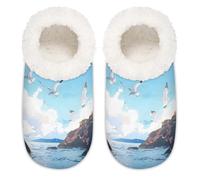 Mexpekil Ocean Seagulls Scence Pantofole da donna Fuzzy House Slipper antiscivolo per donne uomini signore, Scenza di gabbiani oceanici, X-Large largo