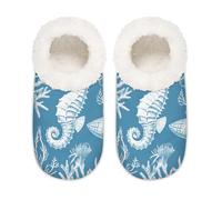 Mexpekil Ocean Seahorse Coral Seashell Pantofole da donna Fuzzy House Slipper antiscivolo per donne uomini signore, Ocean Seahorse Coral Seashell, Large