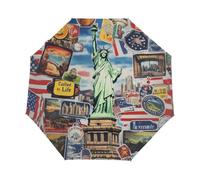 Mexpekil Ombrelli pieghevoli automatici aperti e chiusi, ombrello compatto antivento con città e statua della libertà, per donne e uomini