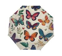 Mexpekil Ombrelli pieghevoli automatici aperti e chiusi, ombrello compatto antivento con farfalle colorate, per donne e uomini
