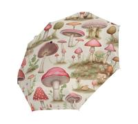 Mexpekil Ombrello compatto antivento forte per bambini donne uomini apertura automatica ombrello pieghevole protezione UV ombrello da viaggio per sole pioggia, Fungo Vintage, 28CM