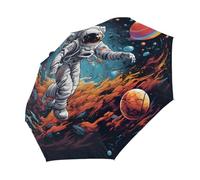 Mexpekil Ombrello compatto antivento forte per bambini donne uomini apertura automatica ombrello pieghevole protezione UV ombrello da viaggio per sole pioggia, Astronauti Pianeta Spazio, 28CM