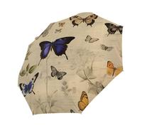 Mexpekil Ombrello compatto antivento forte per bambini donne uomini apertura automatica ombrello pieghevole protezione UV ombrello da viaggio per sole pioggia, Farfalla vintage, 28CM