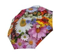 Mexpekil Ombrello compatto antivento forte per bambini donne uomini apertura automatica ombrello pieghevole protezione UV ombrello da viaggio per sole pioggia, Fiore di campo Margherita, 28CM