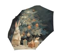 Mexpekil Ombrello compatto antivento forte per bambini donne uomini apertura automatica ombrello pieghevole protezione UV ombrello da viaggio per sole pioggia, Albero di Natale Regalo Coniglio, 28CM
