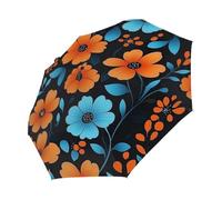 Mexpekil Ombrello compatto antivento forte per bambini donne uomini apertura automatica ombrello pieghevole protezione UV ombrello da viaggio per sole pioggia, Arancione Blu Fiori Cartoon, 28CM