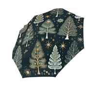 Mexpekil Ombrello compatto antivento forte per bambini donne uomini apertura automatica ombrello pieghevole protezione UV ombrello da viaggio per sole pioggia, Albero di Natale Verde, 28CM