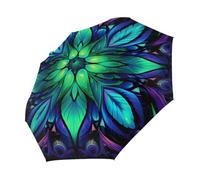 Mexpekil Ombrello compatto antivento forte per bambini donne uomini apertura automatica ombrello pieghevole protezione UV ombrello da viaggio per sole pioggia, Motivo floreale blu tribale, 28CM