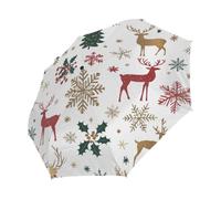 Mexpekil Ombrello compatto antivento forte per bambini donne uomini apertura automatica ombrello pieghevole protezione UV ombrello da viaggio per sole pioggia, Albero di Natale fiocco di neve Alce
