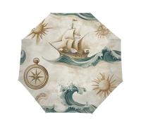 Mexpekil Ombrello pieghevole automatico aperto e chiuso, nautico barca a vela bussola modello scena antivento ombrello compatto per donne e uomini