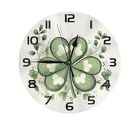 Mexpekil Orologio da parete silenzioso a forma di trifoglio verde, nero, senza ticchettio, 25 cm, rotondo, funzionamento a batteria, orologio decorativo moderno per soggiorno
