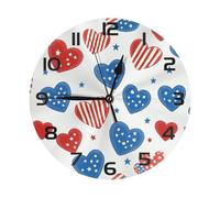 Mexpekil Orologio da parete silenzioso con cuori rossi e blu neri, senza ticchettio, 25 cm, rotondo, a batteria, orologio decorativo moderno per soggiorno, cucina, camera da letto, ufficio