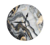 Mexpekil Orologio da parete silenzioso in marmo nero grigio senza ticchettio 25 cm Orologio da parete rotondo a batteria Orologio decorativo moderno per soggiorno, cucina, camera da letto, ufficio