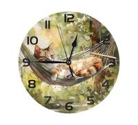 Mexpekil Orologio da parete silenzioso nero con foresta di gatti che dorme senza ticchettio, 25 cm, rotondo, funzionamento a batteria, orologio decorativo moderno per soggiorno, cucina, camera da
