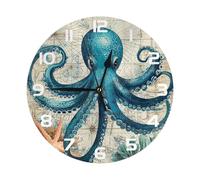 Mexpekil Orologio da parete vintage con mappa di polpo bianco, silenzioso, senza ticchettio, 25 cm, rotondo, a batteria, orologio decorativo moderno per soggiorno, cucina, camera da letto, ufficio