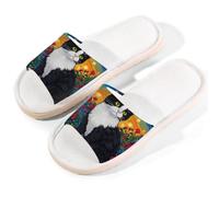 Mexpekil Pantofole a forma di gatto con rosa rossa, per donne e uomini, con pittura a olio e gatto, scarpe da casa estive in lino, Multi, 6/6.5 UK Wide